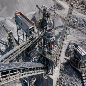 Ore crushing and screening plant with cone crusher, vibrating screen and conveyor system