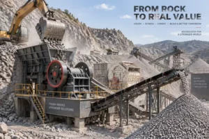 Heavy-duty jaw crusher and hammer crusher equipment operating in a stone quarry plant
